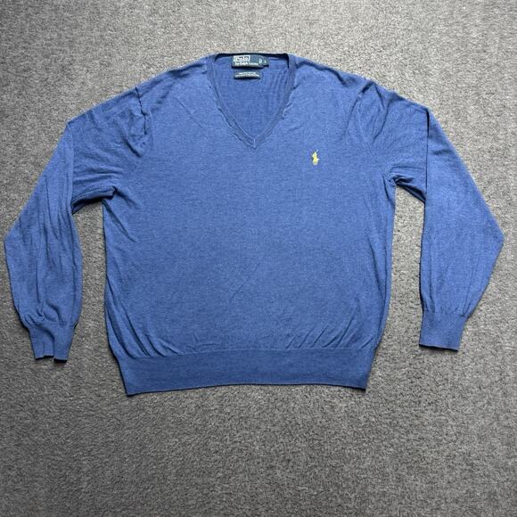 Polo Ralph Lauren Other - Polo Ralph Lauren V-Neck Sweater Mens Large Blue Knit Pullover Long Sleeve Pima